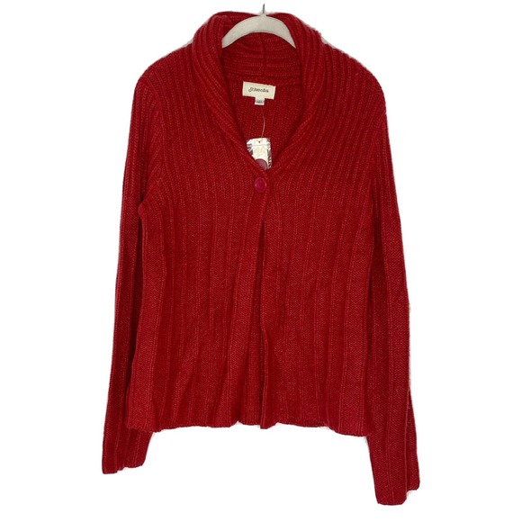 St John 's Bay Red Long Sleeve Thick Cable Knit Cardigan Sweater Size M New - Picture 1 of 5